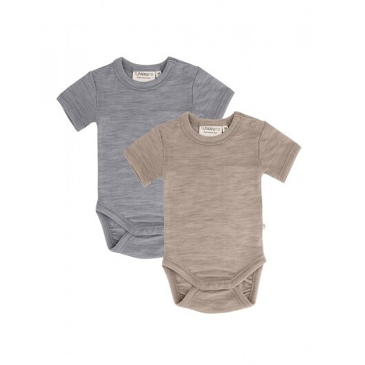 Body Med Kort Ärm Och Knappstängning Ãver Ena Axeln För Baby, Tillverkad Av 100 % Ekologisk Merinoull, 2-pack 56 Grey - Beige Melange