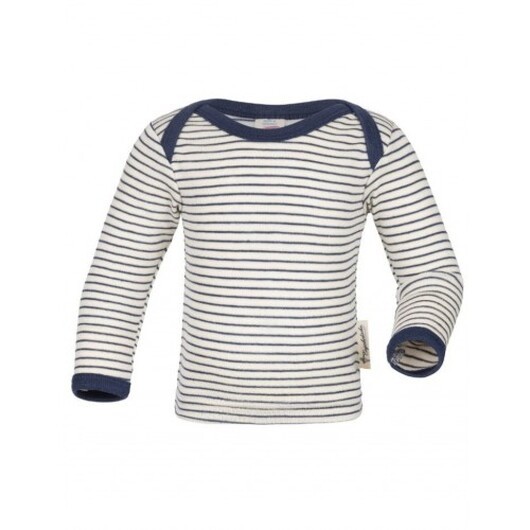 Blus I Ull Och Silke 86/92 Nature/navy-blue