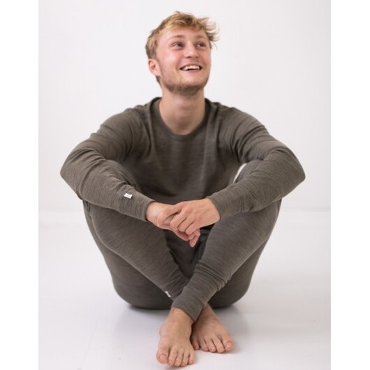 Llångärmad T-shirt Herr I 100% Merinoull, 1x1 Ribb Moss Melange S