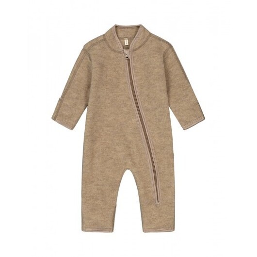 Ulloverall Med Dragkedja I 100% Merinoullfleece, Oeko-texÂ®, Beige Melange 62/68 Beige Melange
