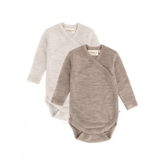 Body Med Lång Ärm Och Omlottstängning För Baby, I 100% Ekologisk Merinoull, 2-pack