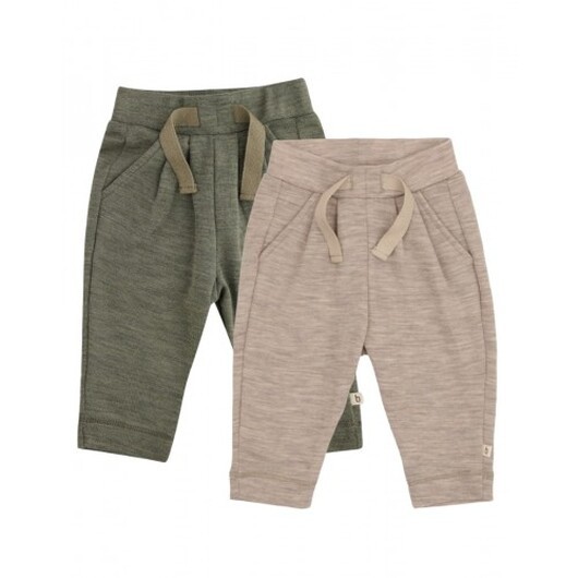 Byhappyme, Barnbyxor Med Dragsko 100% Merino Woo, 2-pack Moss Melange 68