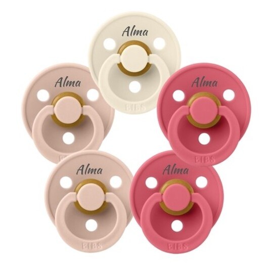 Bibs Colour, Storlek 2 (6+mån), Symmetrisk - Latex, Personliga Nappar, 5-pack