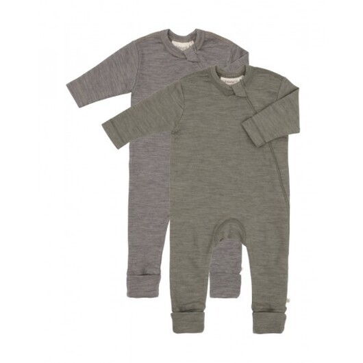 Baby Overall I 100% Ekologisk Merionull Med Dragkedja På Sidan, 2-pack 68 Moss Sand