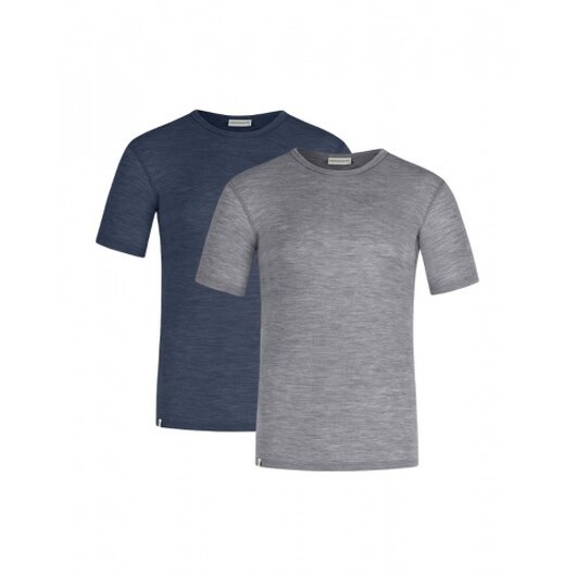 Kortärmad T-shirt Herr I 100% Merinoull, 1x1 Ribb, 2-pack S Navy-grey