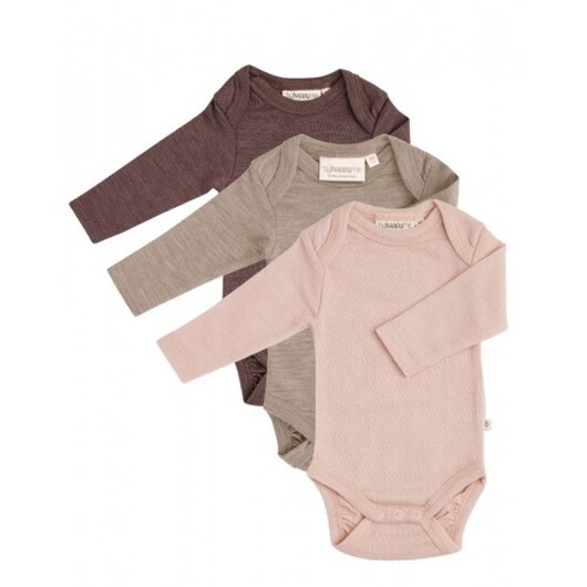 Baby Body Med Långa Ärmar Och Amerikansk Stängning, 100% Ekologisk Merinoull , 3-pack 92 Forest Berry