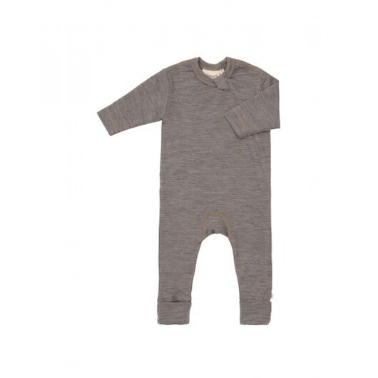 Baby Overall I 100% Ekologisk Merionull Med Dragkedja På Sidan Light Brown Melange 56