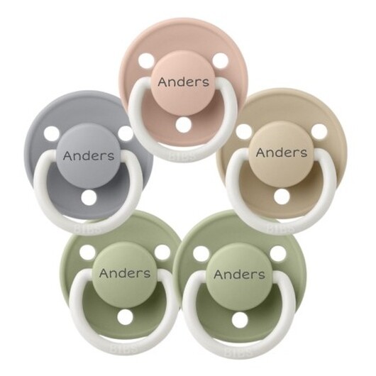 Bibs De Lux Night, Storlek 1 (0-6 Mån.) ,  Rund - Latex, Namnnappar, 5-pack