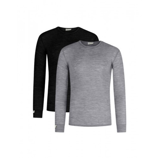 Llångärmad T-shirt Herr I 100% Merinoull, 1x1 Ribb, 2-pack Xxl Black-grey