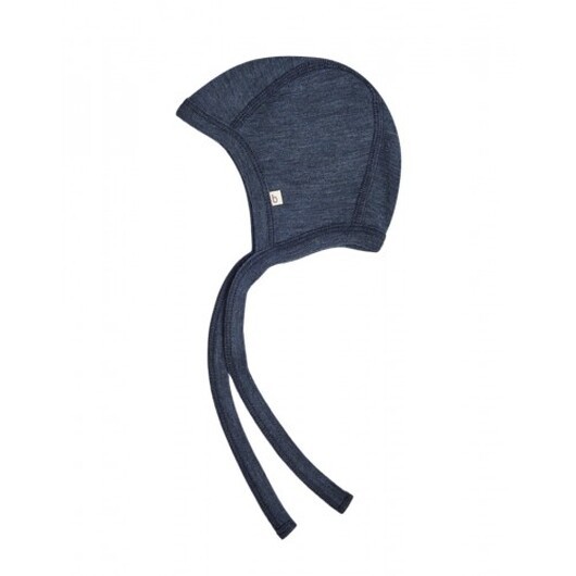 Babymössa Med Knytband I 100% Ekologisk Merinoull, Tunn Design - 1 Lager Tyg 74/80 Navy Melange
