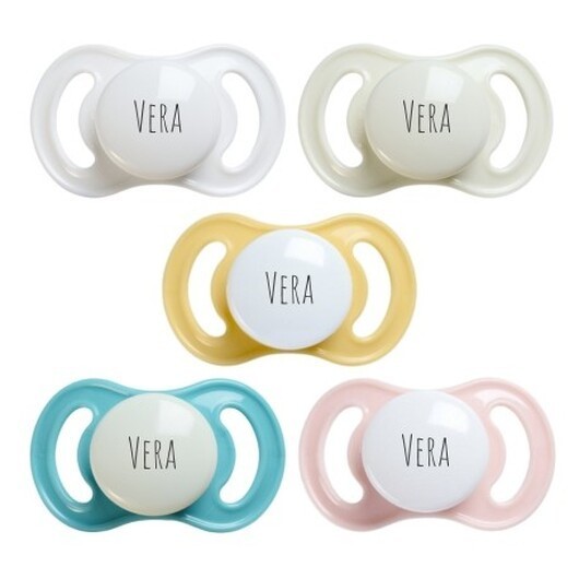 Esska Happy Mini, Storlek 1 (0-6 Mån.), Symmetrisk - Silikon, Namnnappar , 5-pack