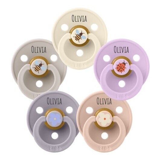 Bibs Studio Line, Storlek 2 (6+ Mån.), Rund - Latex, Namnnappar, 5-pack