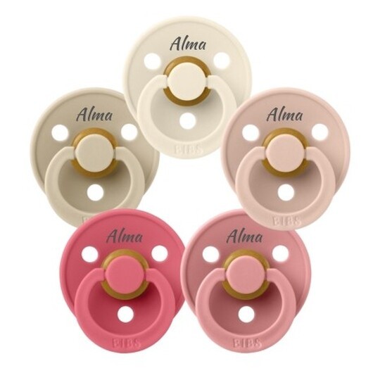 Bibs Colour, Storlek 1 (0-6mån), Ortodontisk - Latex, Namnnappar , 5-pack