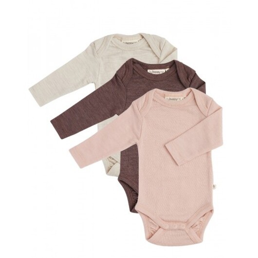 Baby Body Med Långa Ärmar Och Amerikansk Stängning, 100% Ekologisk Merinoull , 3-pack 92 Rose Melange