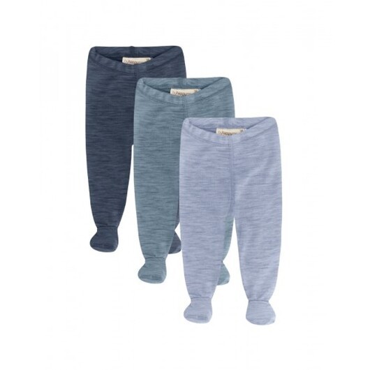 Retro Leggings Med Fötter För Baby, I 100% Ekologisk Merinoull, 3-pack 62 Deep Ocean