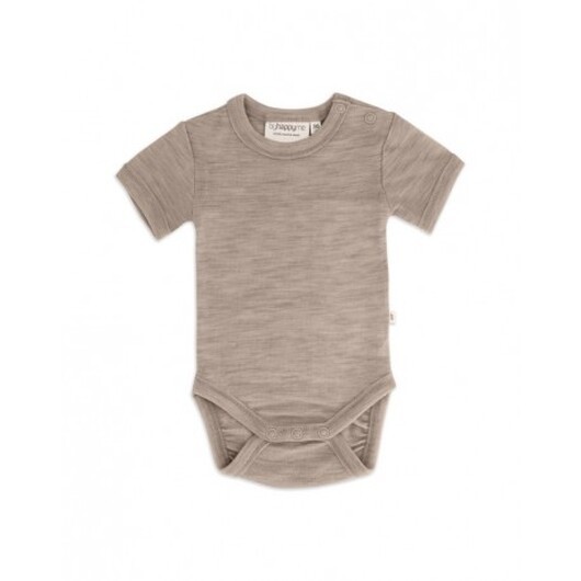 Body Med Kort Ärm Och Knappstängning Ãver Ena Axeln För Baby, Tillverkad Av 100 % Ekologisk Merinoull