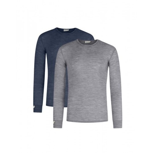 Llångärmad T-shirt Herr I 100% Merinoull, 1x1 Ribb, 2-pack Xxl Navy-grey