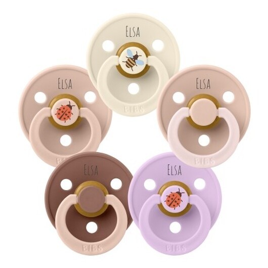 Bibs Studio Line, Storlek 1 (0-6 Mån.), Rund - Latex, Namnnappar, 5-pack