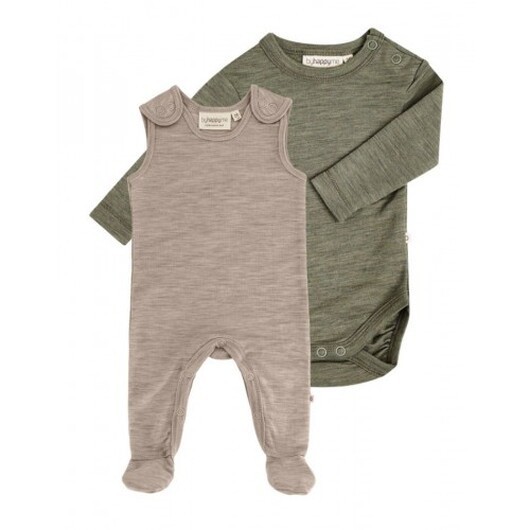 2-pack Ullpaket Till Baby, Romper Med Fötter & Body Med Knapp I 100% Merinoull 56 Moss Sand