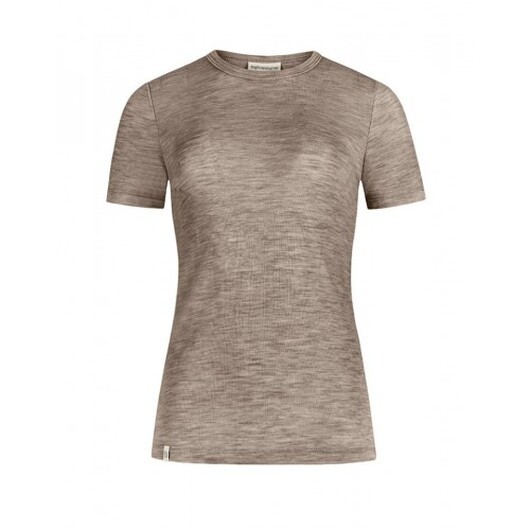 S/s T-shirt Dam I 100% Merinoull, 1x1 Ribb Beige Melange Xs