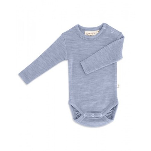 Babybody Med Lång Ärm Och Rund Halsringning I 100% Ekologisk Merinoull 80 Light Blue Melange