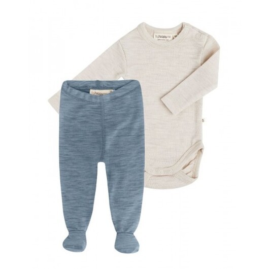 2-pack Ullpaket Till Baby, Leggings Med Fot & Body Med Knapp I 100% Merinoull 62 Blue Nature