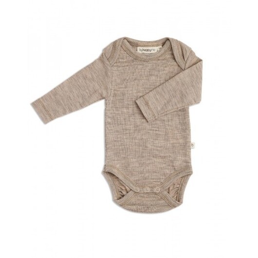 Baby Body Med Långa Ärmar Och Amerikansk Stängning, 100% Ekologisk Merinoull Beige Melange 86