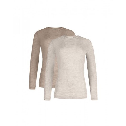 Långärmad T-shirt Dam I 100% Merinoull, 1x1 Ribb, 2-pack Beige/nature Melange Xl