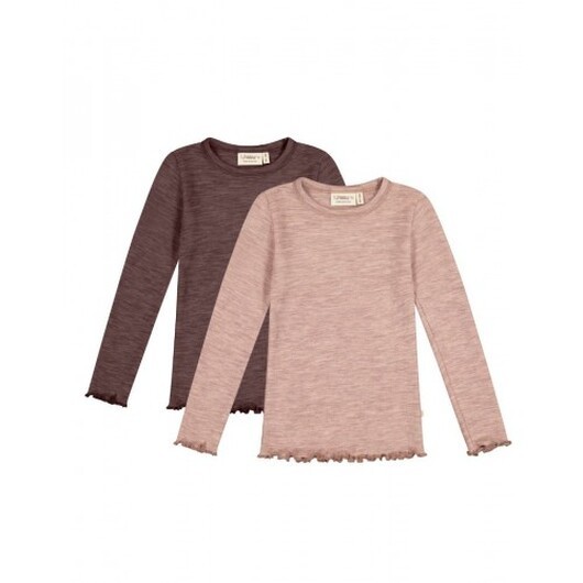 Långärmad T-shirt I 100% Merinoull För Flickor, Oeko-texÂ®, 2-pack 110/116 Plum/soft Rose Melange