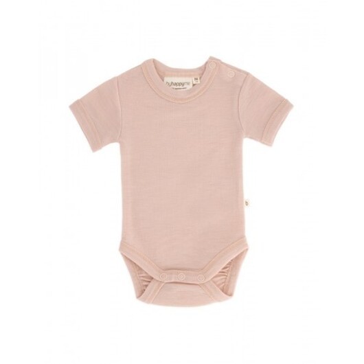 Body Med Kort Ärm Och Knappstängning Ãver Ena Axeln För Baby, Tillverkad Av 100 % Ekologisk Merinoull Rose Melange 56