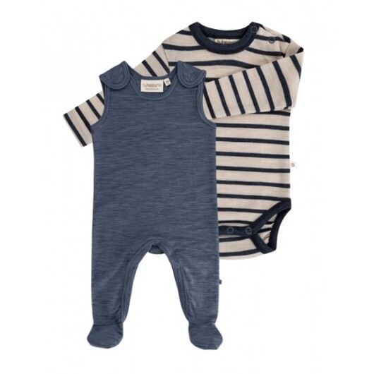 2-pack Ullpaket Till Baby, Romper Med Fötter & Body Med Knapp I 100% Merinoull 56 Navy - Navy Stribe