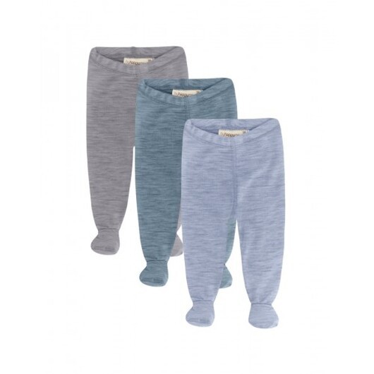 Retro Leggings Med Fötter För Baby, I 100% Ekologisk Merinoull, 3-pack 62 Nordic Sea