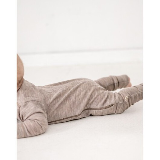 Baby Overall I 100% Ekologisk Merionull Med Dragkedja På Sidan Beige Melange 56