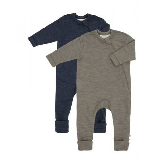 Baby Overall I 100% Ekologisk Merionull Med Dragkedja På Sidan, 2-pack 56 Forest Night