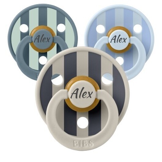Bibs Studio Line, Storlek 1 (0-6 Mån.), Rund - Latex, Namnnappar, 5-pack
