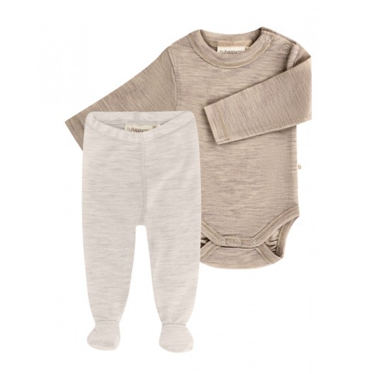 2-pack Ullpaket Till Baby, Leggings Med Fot & Body Med Knapp I 100% Merinoull 56 Blend Dune