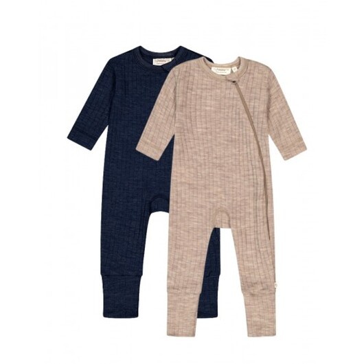 Heldräkt Med Dragkedja I 100% Merinoull Med Dropneedle-mönster, Oeko-texÂ®, 2-pack Navy Melange 62