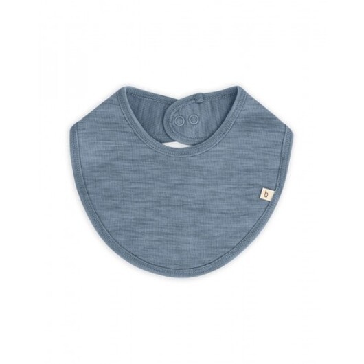 Triangelhaklapp Med Tryckknapplåsning För Baby, Tillverkad Av 100 % Ekologisk Merinoull One Size Blue Mélange