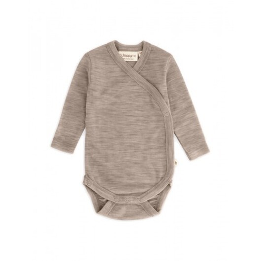 Body Med Lång Ärm Och Omlottstängning För Baby, I 100% Ekologisk Merinoull Beige Melange 56