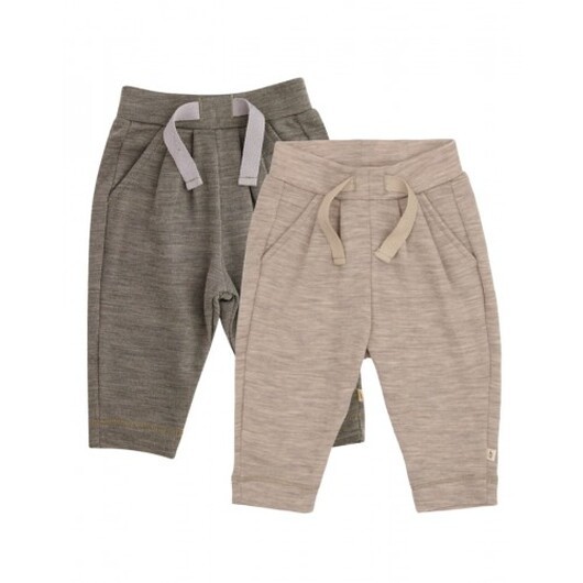 Byhappyme, Barnbyxor Med Dragsko 100% Merino Woo, 2-pack 92 Beige Melange