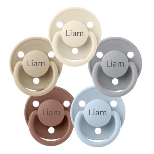 Bibs De Lux, Storlek 2 (6+ Mån.),  Rund - Latex,namnnappar, 5-pack