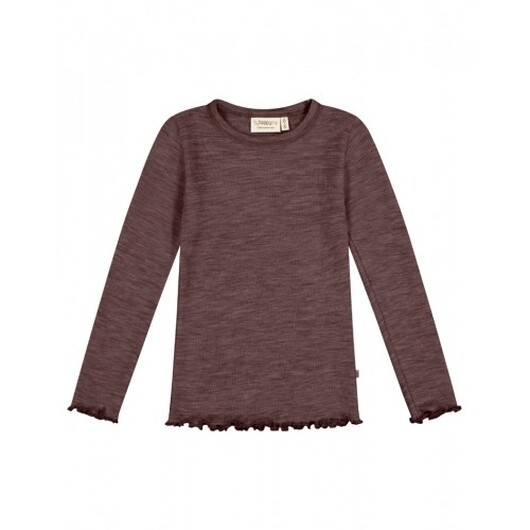 Långärmad T-shirt I 100% Merinoull För Flickor, Oeko-texÂ® Plum Melange 134/140