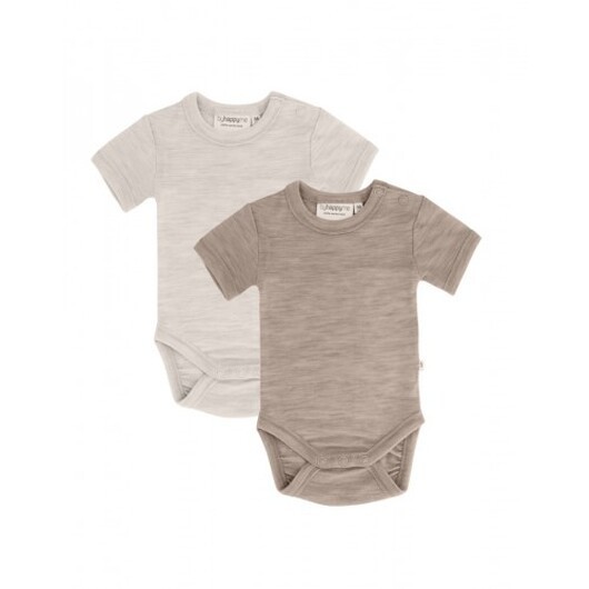 Body Med Kort Ärm Och Knappstängning Ãver Ena Axeln För Baby, Tillverkad Av 100 % Ekologisk Merinoull, 2-pack 98 Nature - Beige Melange
