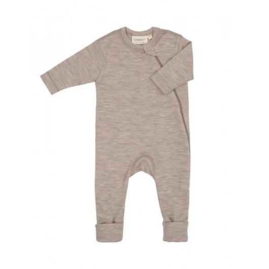 Baby Overall I 100% Ekologisk Merionull Med Dragkedja På Sidan Beige Melange 62