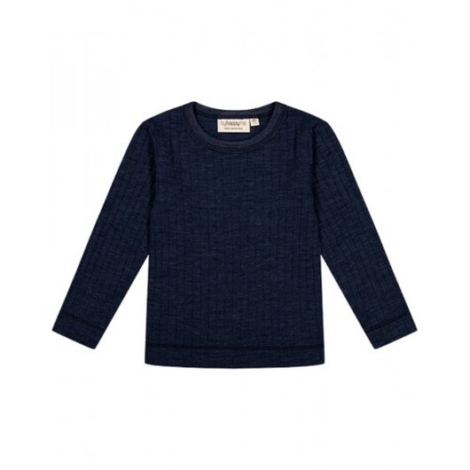 Långärmad T-shirt I 100% Merinoull Med Dropneedle-struktur, Oeko-texÂ® Navy Melange 86
