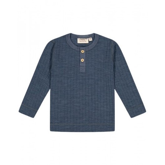 Granddad Långärmad T-shirt I Dropneedle-stickad 100% Merinoull, Oeko-texÂ® 98 Blue Mélange