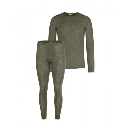 Herrset I Merinoull  -  Långärmad T-shirt & Longjohns, 1x1 Ribb Moss Melange L
