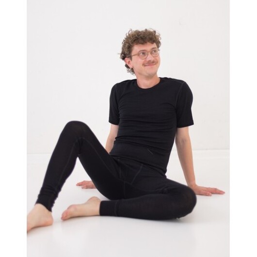 Kortärmad T-shirt Herr I 100% Merinoull, 1x1 Ribb Black Xl