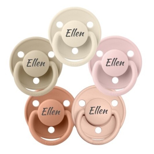 Bibs De Lux, Storlek 1 (0-6 Mån.), Rund - Latex, Namnnappar, 5-pack