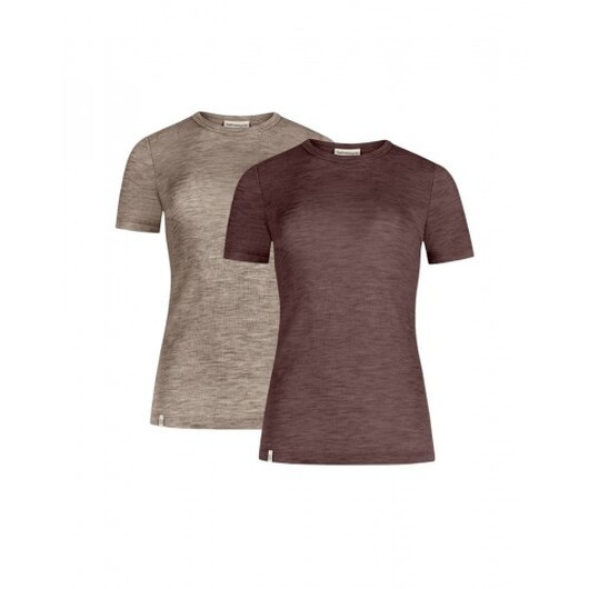 S/s T-shirt Dam I 100% Merinoull, 1x1 Ribb, 2-pack S Beige/plum Melange